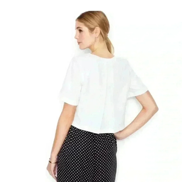 NWT Bar III White Textured Laser Cut Embroidered Diamond Cropped Blouse Size L - Picture 2 of 13